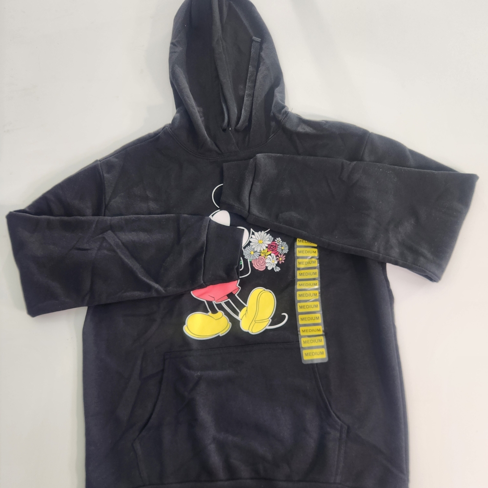 Disney  Hoodie Size M Mickey Mouse Women's Black Embroidered Flowers New  01 - Picture 5 of 13